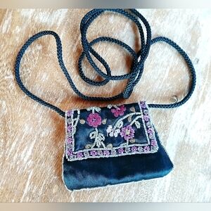 Vintage Beaded Black Floral Kathie Lee Women's Small Purse